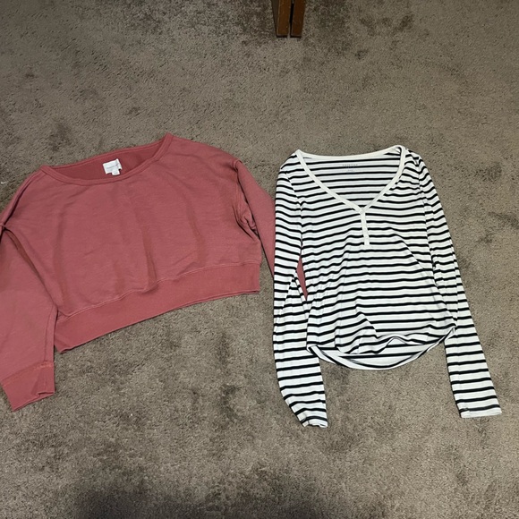 American Eagle Outfitters Coral Crop  and Striped black & white woman’s Henley - Picture 1 of 5